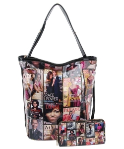 Magazine Cover Collage 2-in-1 Shoulder Bag & Wallet Set PQ0821W MULTI